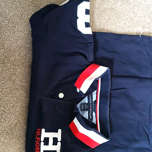 HILFIGER navy blue polo youth v-neck t shirt - Picture 3 of 4